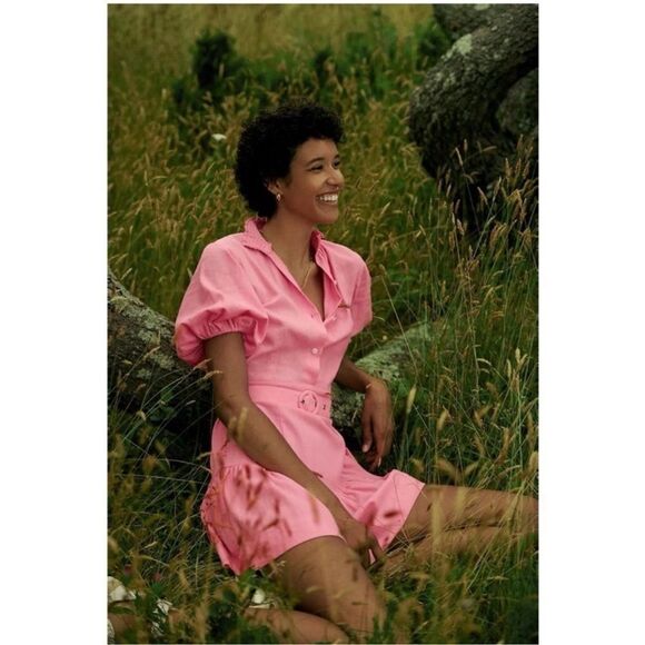 REVOLVE x S/W/F SWF Bubble Gum Pink Linen Blend Shirt Dress. BarbieCore Barbie - Picture 3 of 4